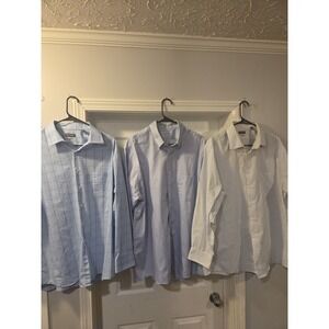 Men's 17.5 - 32/33‎ Van Heusen Long Sleeve Dress Shirt - LOT OF 3 Blue/White